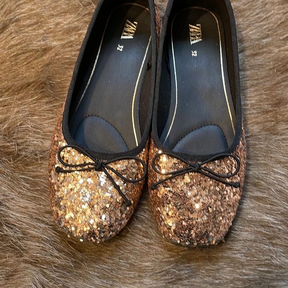 ZARA girl sequin ballet gold flats NEW - Picture 3 of 6